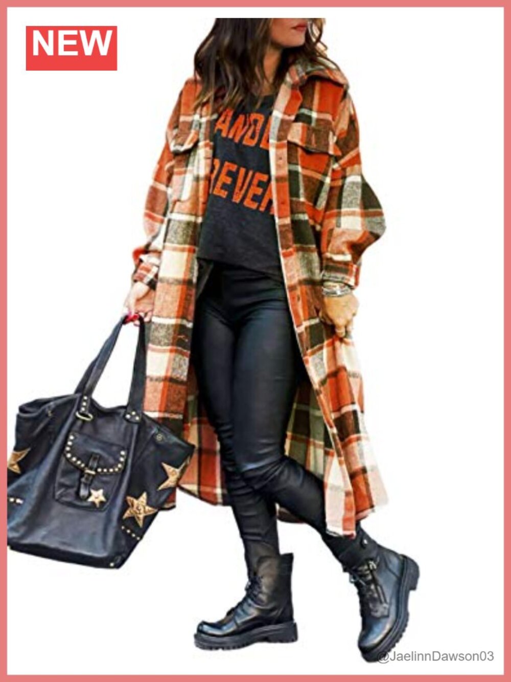 Plaid Flannel Trench Coat Button Down Long Shacket Jacket